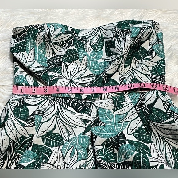 Eva Mendes Del Mar Jacquard Strapless Dress Pockets Green Palms Leaf Tropical - Picture 12 of 13